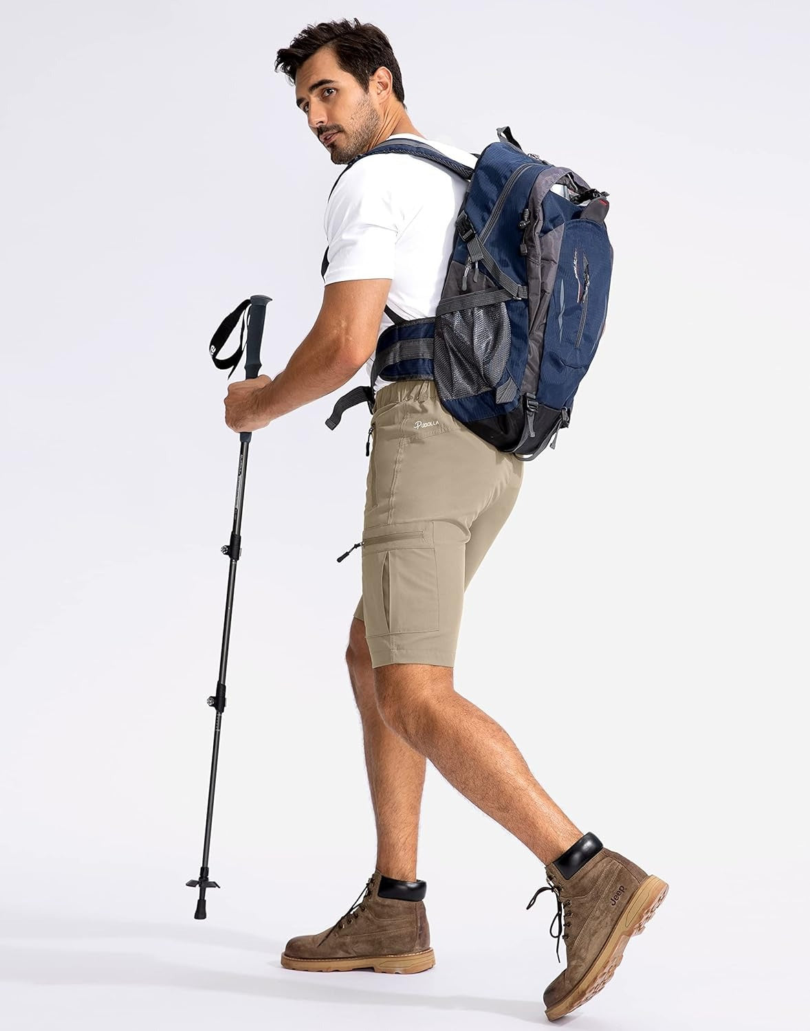 Men's Multi-Pocket Lightweight Outdoor Cargo Shorts, Casual Shorts for Hiking Golf Camping Could you recommend other men's outdoor apparel? Are hooded waterproof jackets available? What features do these hiking cargo shorts have?        What are the advan
