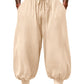 Men's Cotton Linen Harem Pants, Elastic Waist with Drawstring, Loose Casual Trousers for Yoga, Beach and Daily Wea