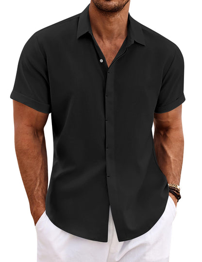 Men's Linen Shirts Short Sleeve Casual Shirts Button Down Shirt for Men Beach Summer Wedding Shirt