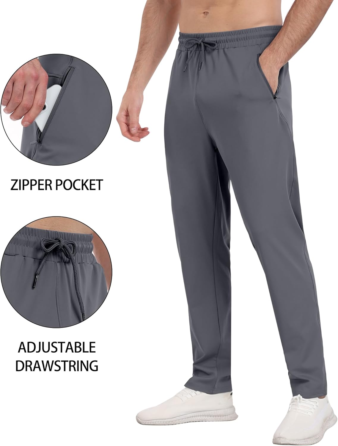 3 Pack Men's Jogger Pants with Zipper Pockets, Casual Sports Trousers for Workout Running