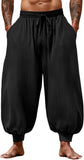 Men's Cotton Linen Harem Pants, Elastic Waist with Drawstring, Loose Casual Trousers for Yoga, Beach and Daily Wea