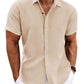 Men's Linen Shirts Short Sleeve Casual Shirts Button Down Shirt for Men Beach Summer Wedding Shirt