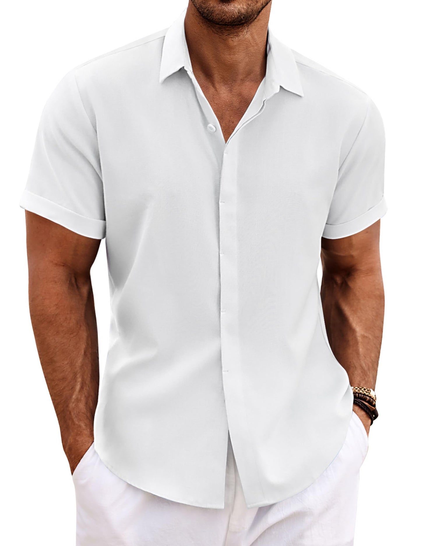 Men's Linen Shirts Short Sleeve Casual Shirts Button Down Shirt for Men Beach Summer Wedding Shirt