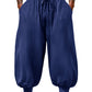 Men's Cotton Linen Harem Pants, Elastic Waist with Drawstring, Loose Casual Trousers for Yoga, Beach and Daily Wea