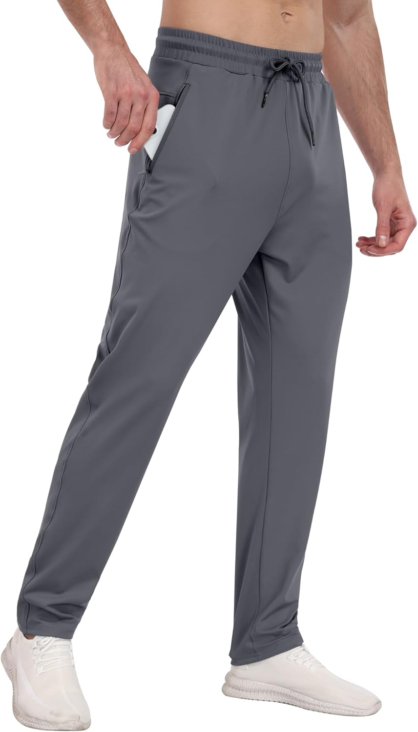3 Pack Men's Jogger Pants with Zipper Pockets, Casual Sports Trousers for Workout Running