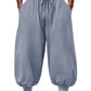 Men's Cotton Linen Harem Pants, Elastic Waist with Drawstring, Loose Casual Trousers for Yoga, Beach and Daily Wea