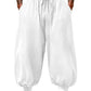 Men's Cotton Linen Harem Pants, Elastic Waist with Drawstring, Loose Casual Trousers for Yoga, Beach and Daily Wea