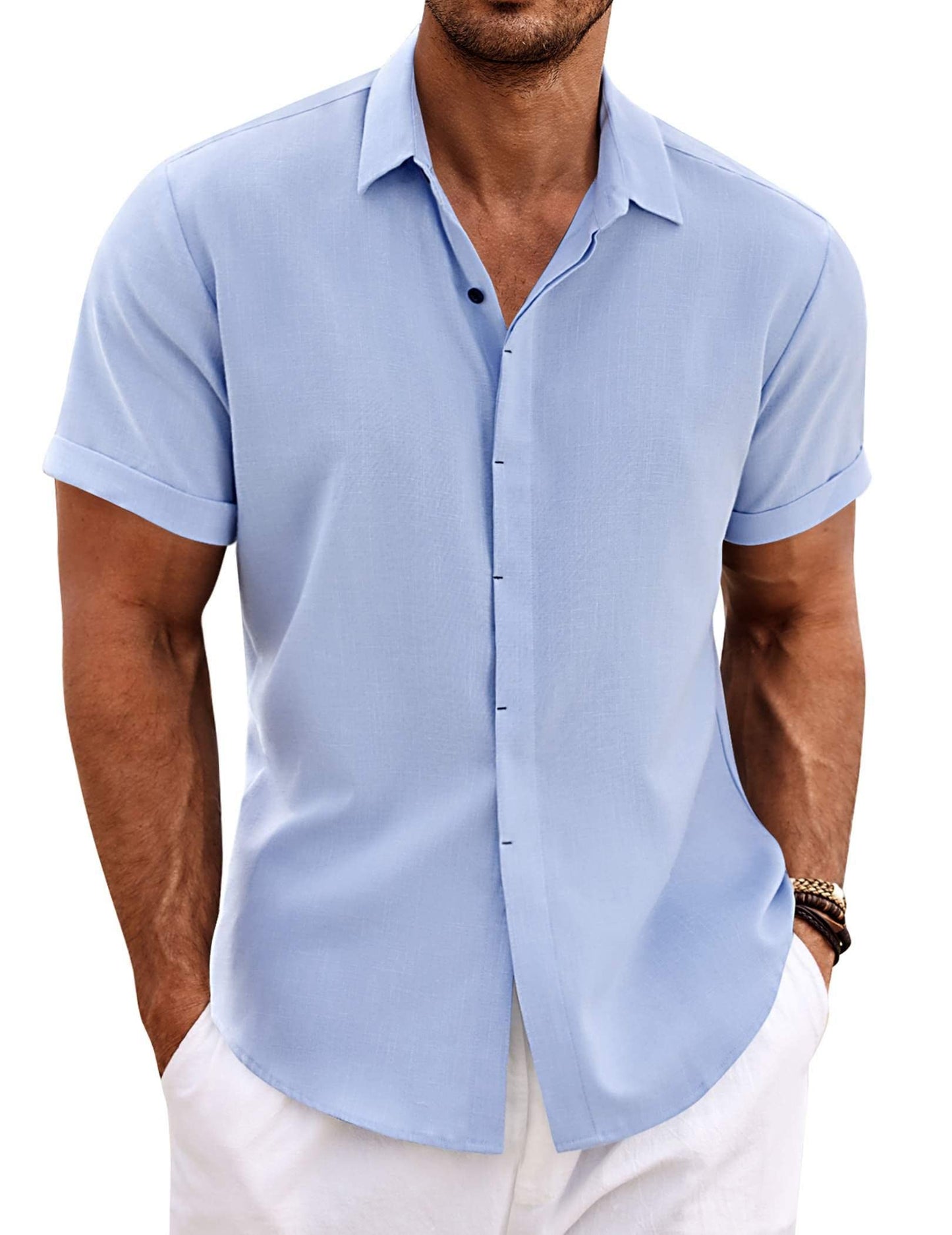 Men's Linen Shirts Short Sleeve Casual Shirts Button Down Shirt for Men Beach Summer Wedding Shirt