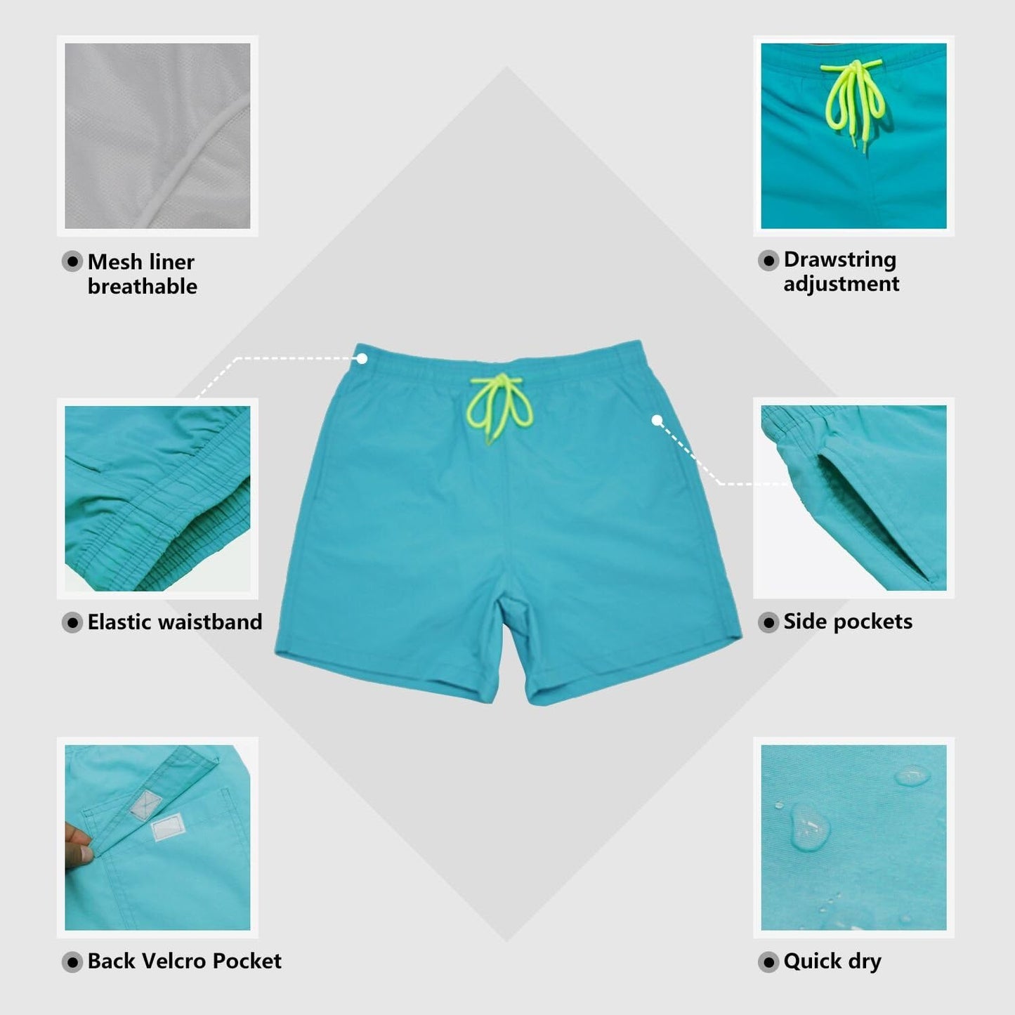 Men's Swim Trunks Quick Dry Beach Shorts with Pockets