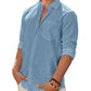 Men's Linen Textured Long Sleeve Shirt, Solid Cotton Regular Fit Button Down Shirt, Casual for Summer, Beach and Wedding Wear