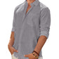 Men's Linen Textured Long Sleeve Shirt, Solid Cotton Regular Fit Button Down Shirt, Casual for Summer, Beach and Wedding Wear