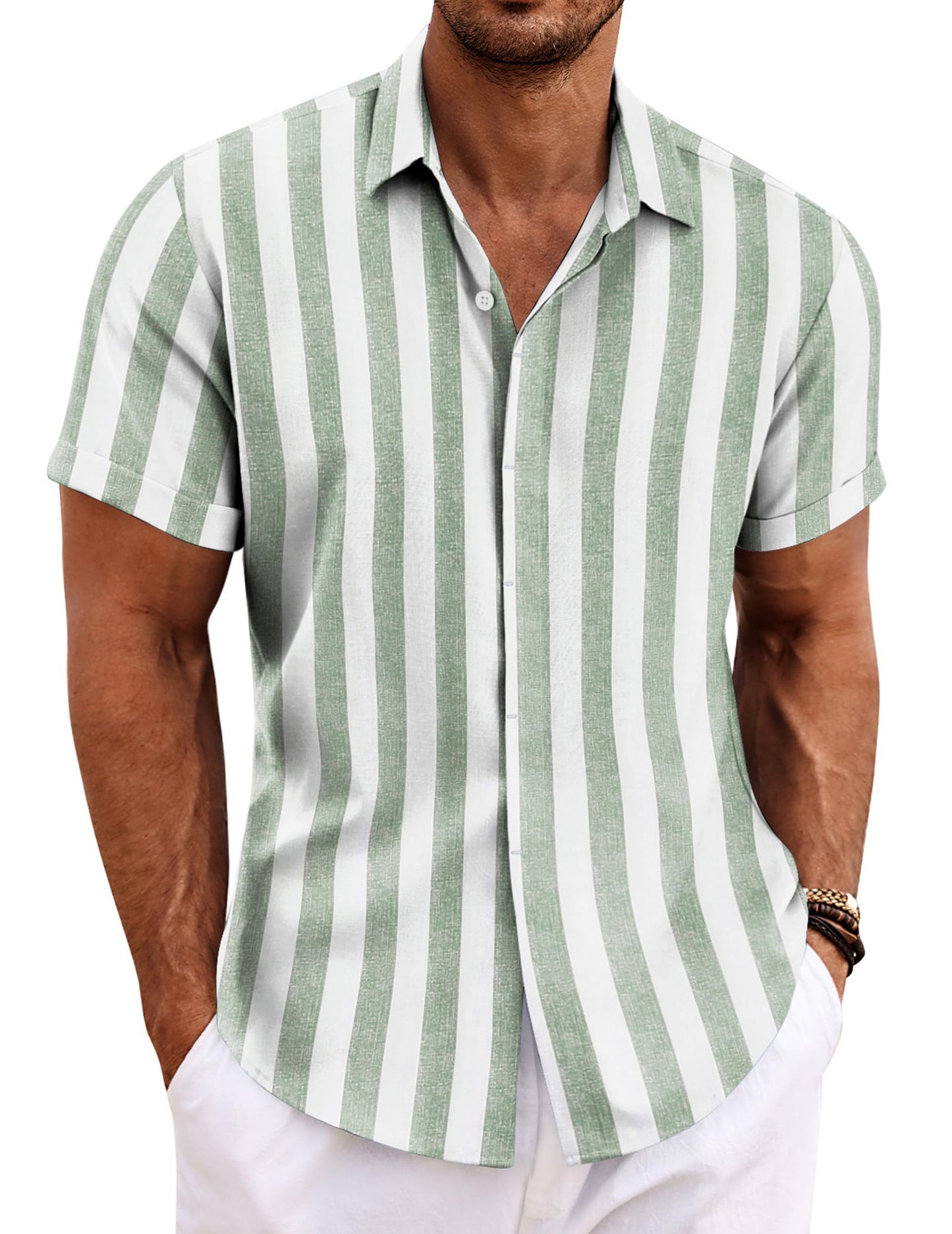 Men's Linen Shirts Short Sleeve Casual Shirts Button Down Shirt for Men Beach Summer Wedding Shirt