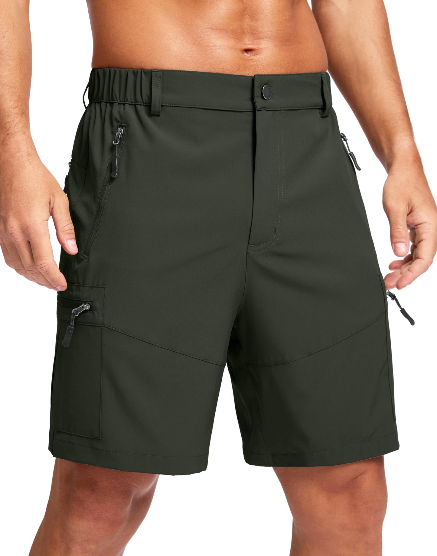 Men's Multi-Pocket Lightweight Outdoor Cargo Shorts, Casual Shorts for Hiking Golf Camping Could you recommend other men's outdoor apparel? Are hooded waterproof jackets available? What features do these hiking cargo shorts have?        What are the advan