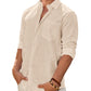 Men's Linen Textured Long Sleeve Shirt, Solid Cotton Regular Fit Button Down Shirt, Casual for Summer, Beach and Wedding Wear