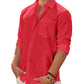 Men's Linen Textured Long Sleeve Shirt, Solid Cotton Regular Fit Button Down Shirt, Casual for Summer, Beach and Wedding Wear