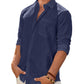 Men's Linen Textured Long Sleeve Shirt, Solid Cotton Regular Fit Button Down Shirt, Casual for Summer, Beach and Wedding Wear