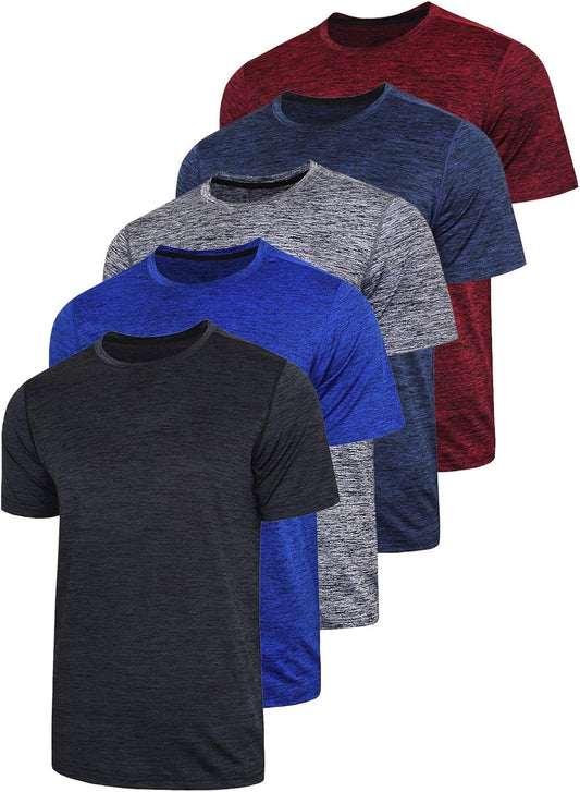 5 Pack Men's Quick Dry Crew Neck Short Sleeve Tops, Casual Sports Tees for Fitness Running        Can you recommend some other activewear items for men? Do you have any suggestions for men's workout shoes to go with these tops? Are there any specific