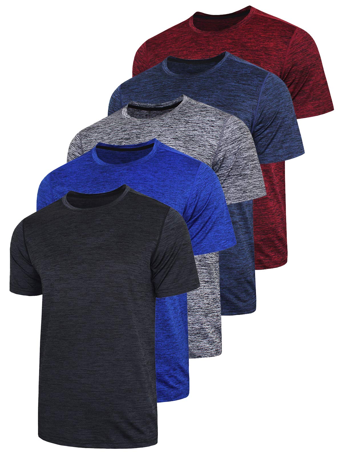5 Pack Men's Quick Dry Crew Neck Short Sleeve Tops, Casual Sports Tees for Fitness Running        Can you recommend some other activewear items for men? Do you have any suggestions for men's workout shoes to go with these tops? Are there any specific