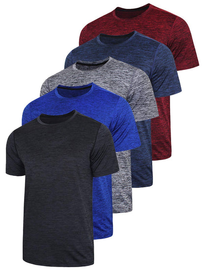 5 Pack Men's Quick Dry Crew Neck Short Sleeve Tops, Casual Sports Tees for Fitness Running        Can you recommend some other activewear items for men? Do you have any suggestions for men's workout shoes to go with these tops? Are there any specific