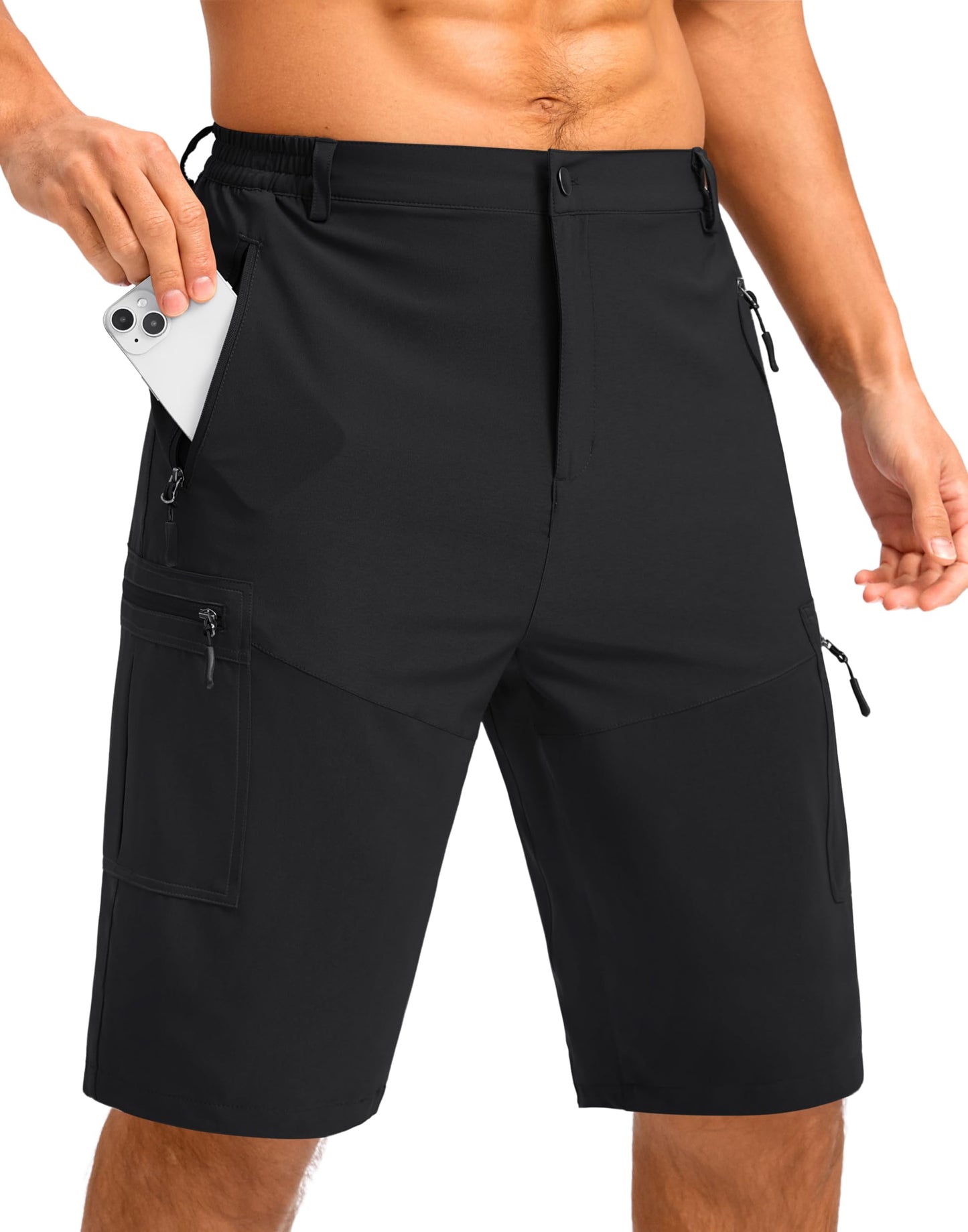 Men's Multi-Pocket Lightweight Outdoor Cargo Shorts, Casual Shorts for Hiking Golf Camping Could you recommend other men's outdoor apparel? Are hooded waterproof jackets available? What features do these hiking cargo shorts have?        What are the advan