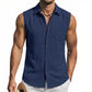 Men's Linen Sleeveless Hooded Button Tank Top, Lightweight Casual Summer Beach Wear