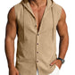 Men's Linen Sleeveless Hooded Button Tank Top, Lightweight Casual Summer Beach Wear