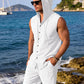 Men's Linen Sleeveless Hooded Button Tank Top, Lightweight Casual Summer Beach Wear