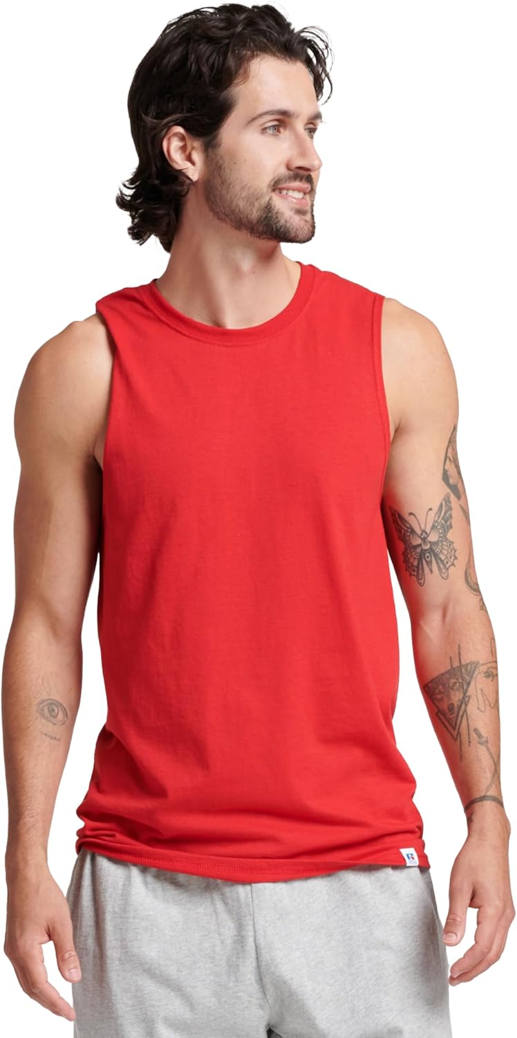 Men's Cotton Blend Sleeveless Muscle Tank Top, Moisture Wicking Anti-Odor Sun Protection Vest