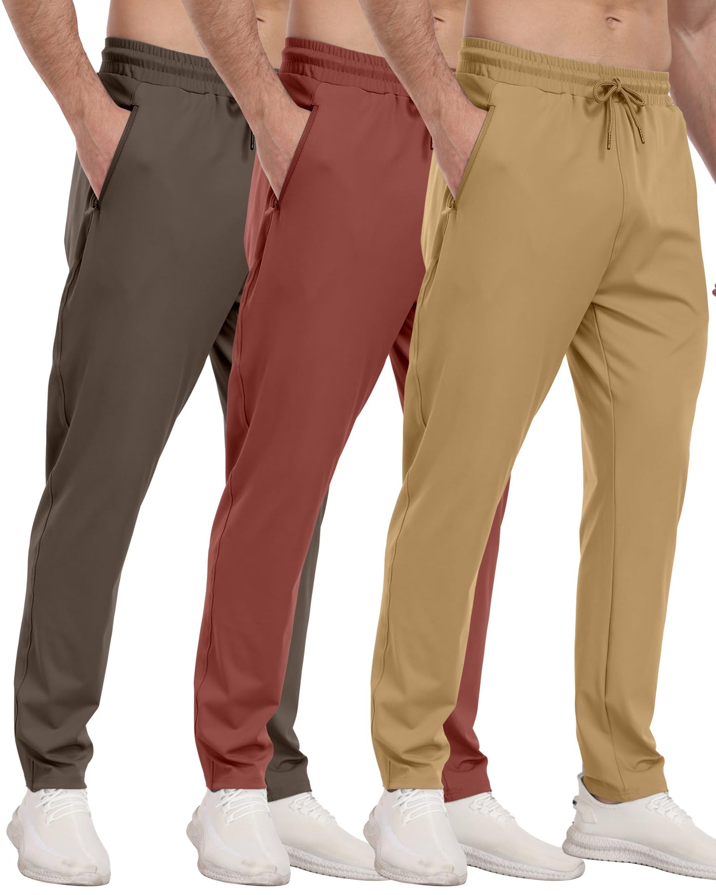 3 Pack Men's Jogger Pants with Zipper Pockets, Casual Sports Trousers for Workout Running
