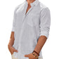 Men's Linen Textured Long Sleeve Shirt, Solid Cotton Regular Fit Button Down Shirt, Casual for Summer, Beach and Wedding Wear