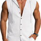 Men's Linen Sleeveless Hooded Button Tank Top, Lightweight Casual Summer Beach Wear