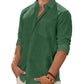 Men's Linen Textured Long Sleeve Shirt, Solid Cotton Regular Fit Button Down Shirt, Casual for Summer, Beach and Wedding Wear