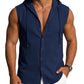 Men's Linen Sleeveless Hooded Button Tank Top, Lightweight Casual Summer Beach Wear