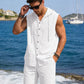 Men's Linen Sleeveless Hooded Button Tank Top, Lightweight Casual Summer Beach Wear