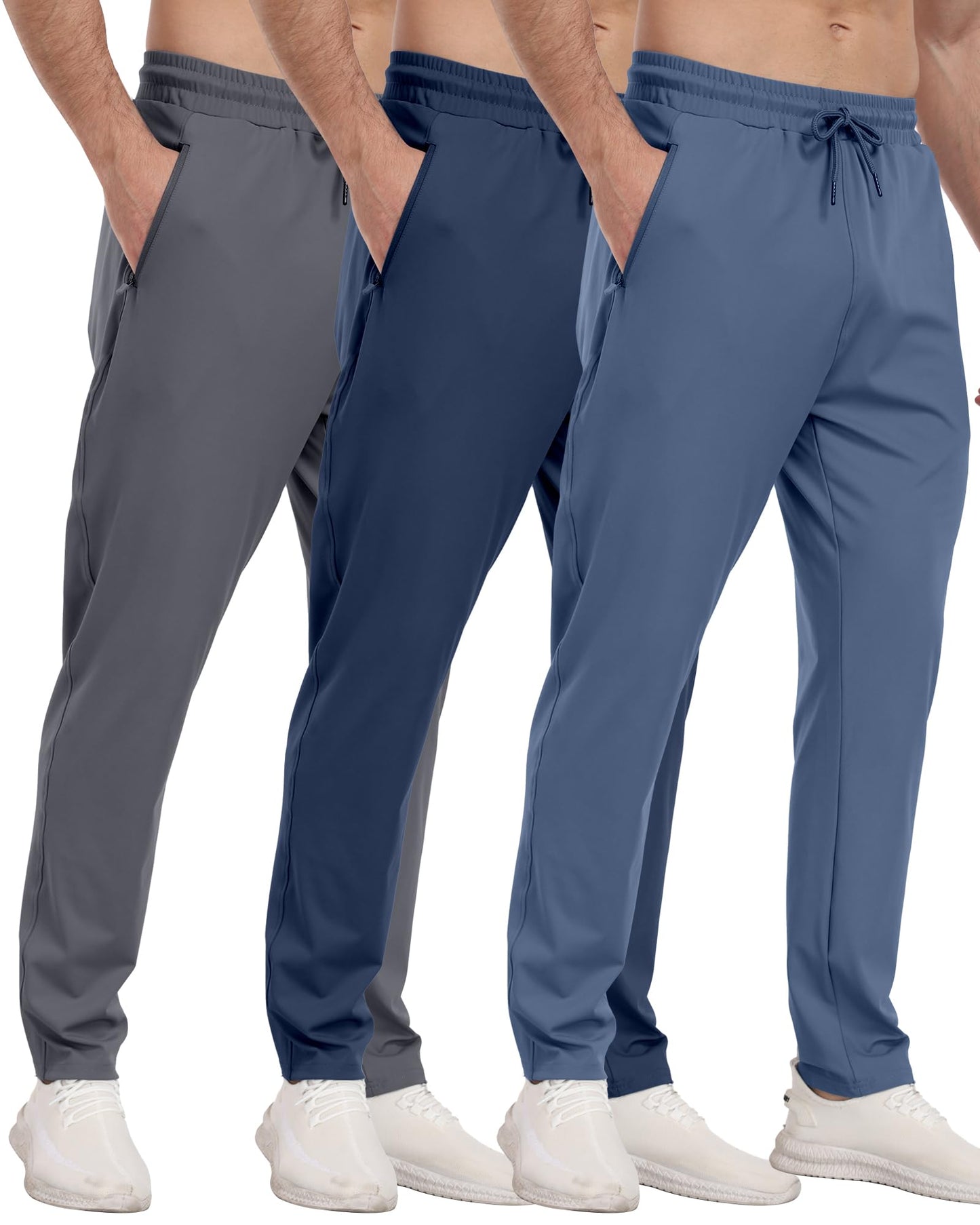 3 Pack Men's Jogger Pants with Zipper Pockets, Casual Sports Trousers for Workout Running