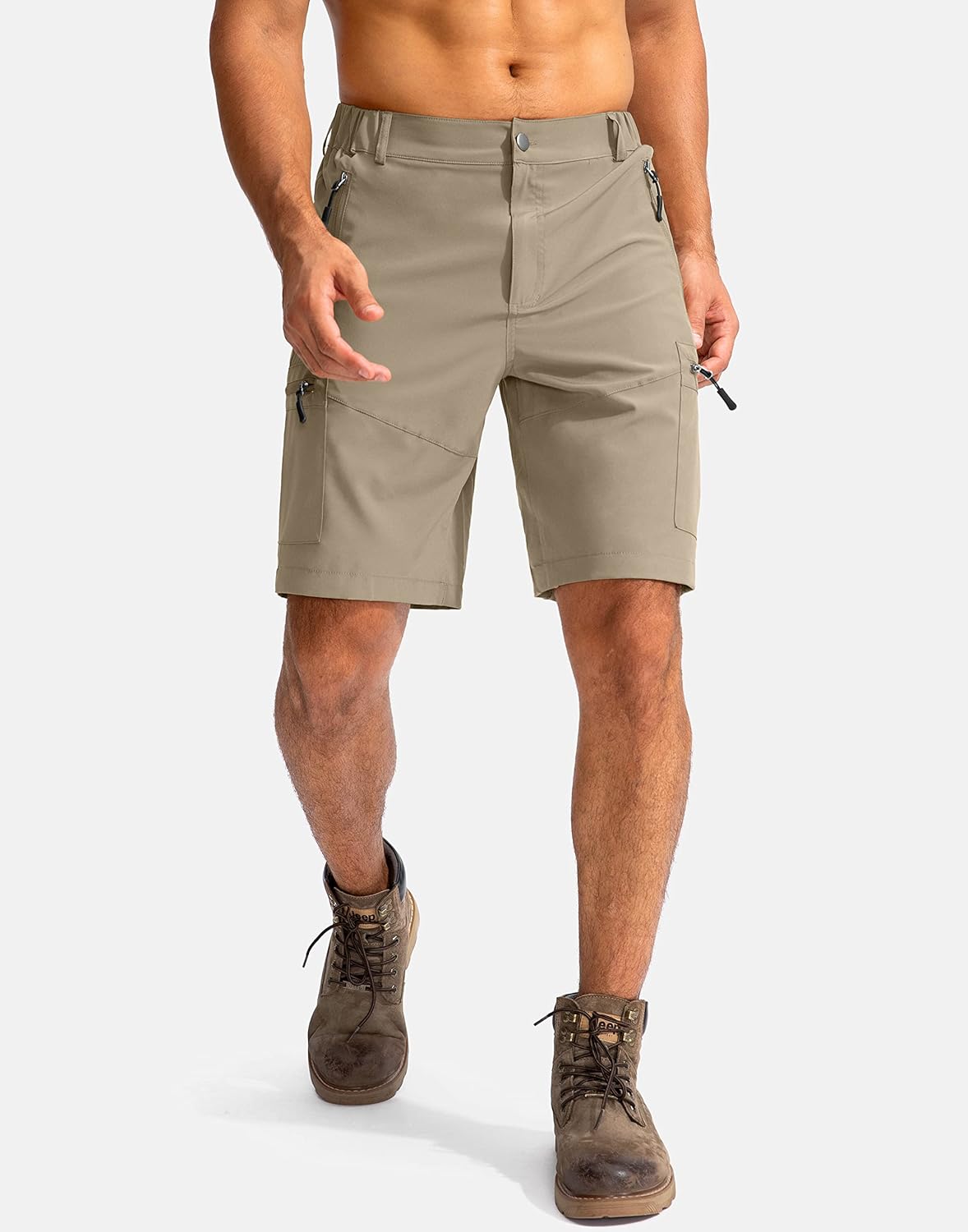 Men's Multi-Pocket Lightweight Outdoor Cargo Shorts, Casual Shorts for Hiking Golf Camping Could you recommend other men's outdoor apparel? Are hooded waterproof jackets available? What features do these hiking cargo shorts have?        What are the advan
