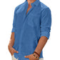 Men's Linen Textured Long Sleeve Shirt, Solid Cotton Regular Fit Button Down Shirt, Casual for Summer, Beach and Wedding Wear