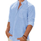 Men's Linen Textured Long Sleeve Shirt, Solid Cotton Regular Fit Button Down Shirt, Casual for Summer, Beach and Wedding Wear