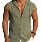 Men's Linen Sleeveless Hooded Button Tank Top, Lightweight Casual Summer Beach Wear