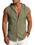 Men's Linen Sleeveless Hooded Button Tank Top, Lightweight Casual Summer Beach Wear