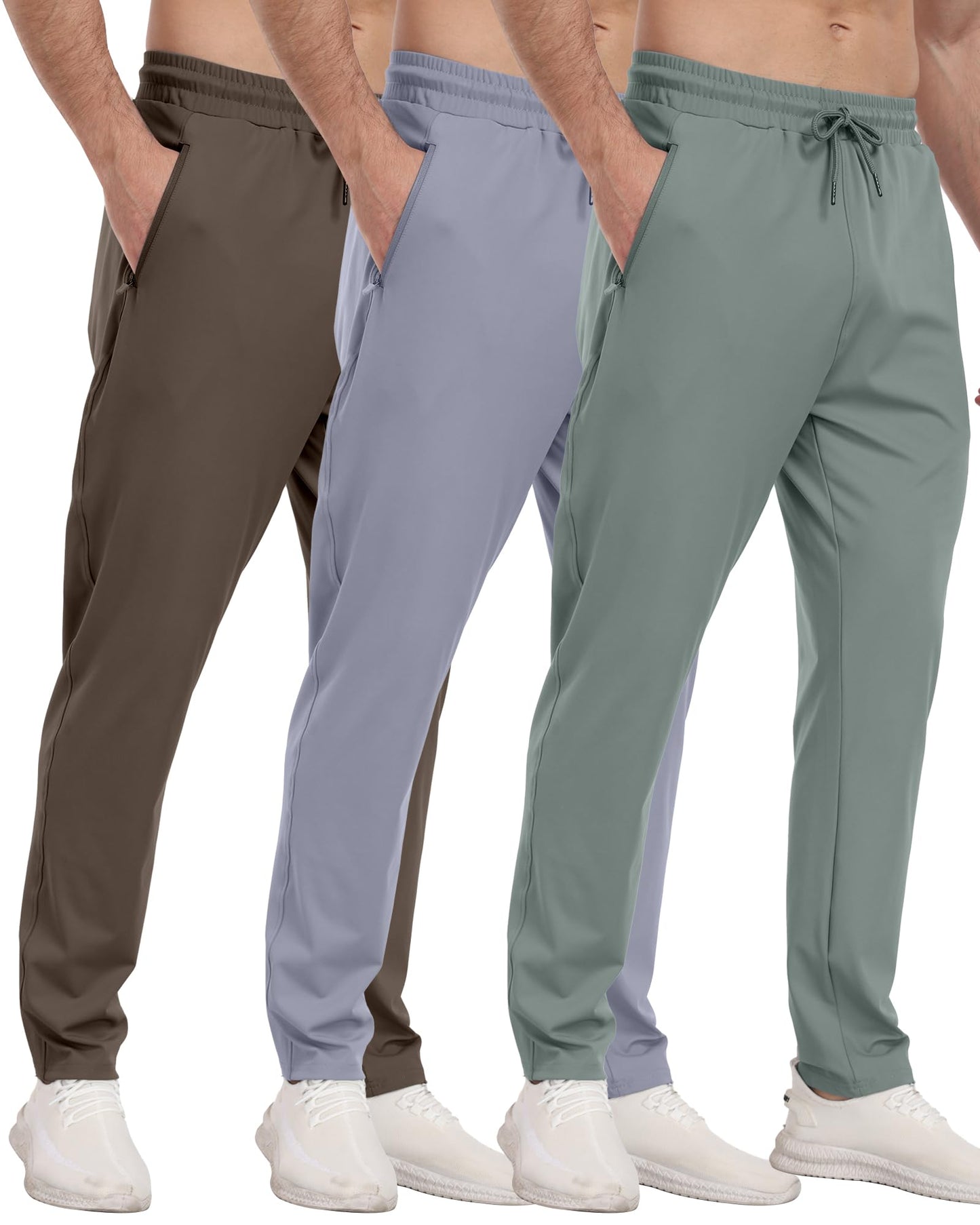 3 Pack Men's Jogger Pants with Zipper Pockets, Casual Sports Trousers for Workout Running