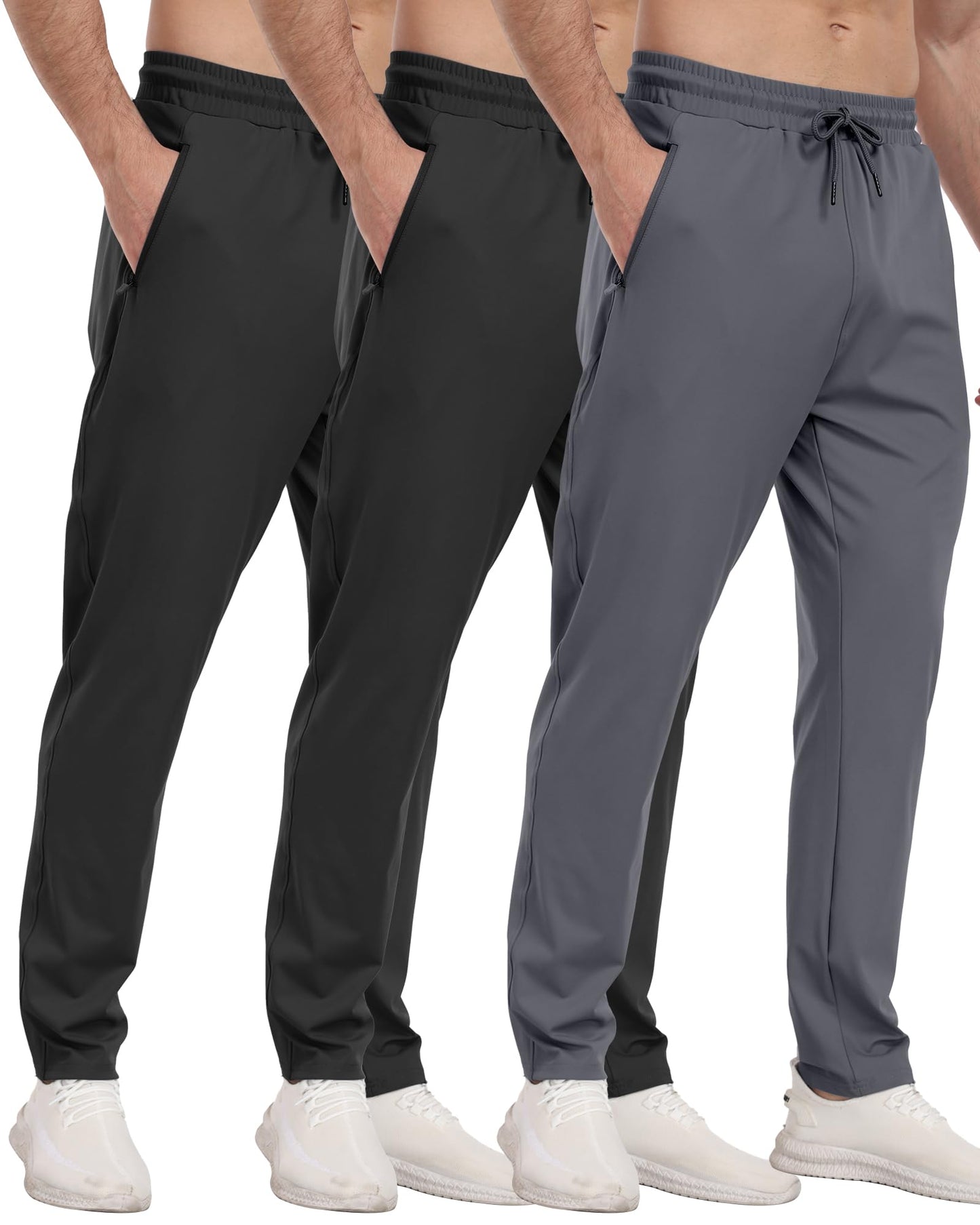3 Pack Men's Jogger Pants with Zipper Pockets, Casual Sports Trousers for Workout Running