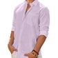 Men's Linen Textured Long Sleeve Shirt, Solid Cotton Regular Fit Button Down Shirt, Casual for Summer, Beach and Wedding Wear