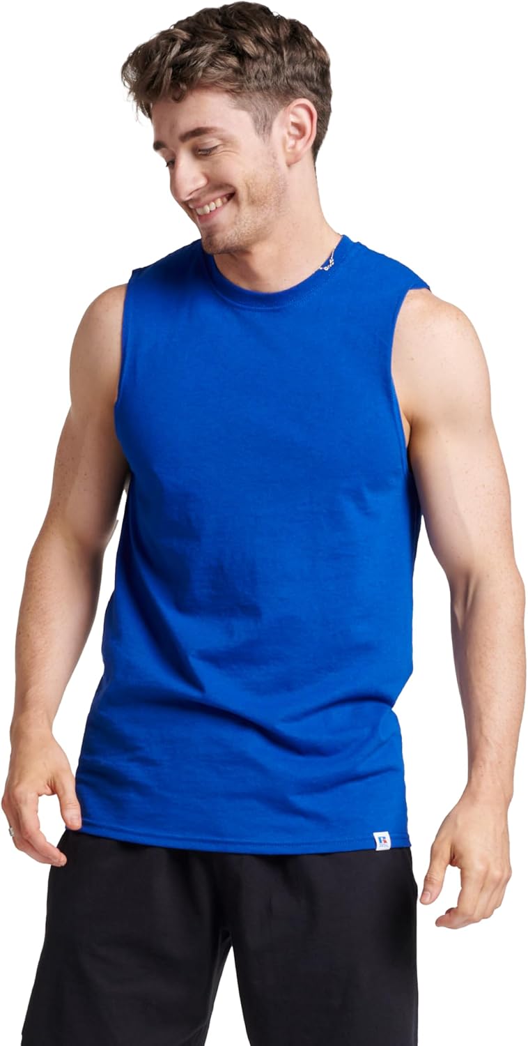 Men's Cotton Blend Sleeveless Muscle Tank Top, Moisture Wicking Anti-Odor Sun Protection Vest