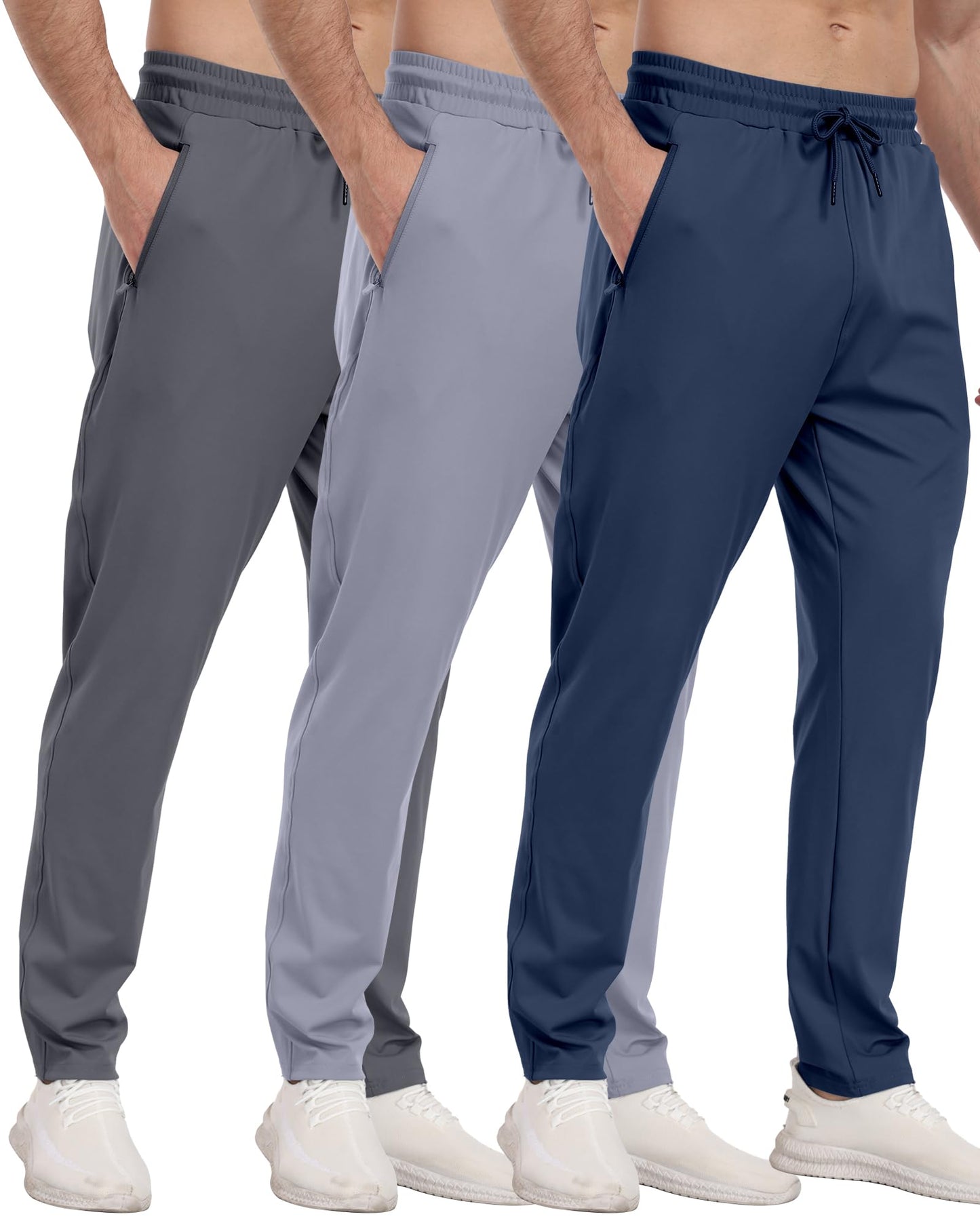 3 Pack Men's Jogger Pants with Zipper Pockets, Casual Sports Trousers for Workout Running