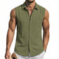 Men's Linen Sleeveless Hooded Button Tank Top, Lightweight Casual Summer Beach Wear