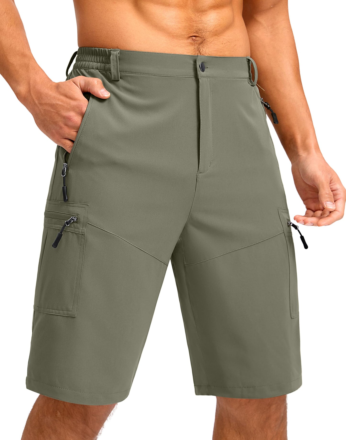 Men's Multi-Pocket Lightweight Outdoor Cargo Shorts, Casual Shorts for Hiking Golf Camping Could you recommend other men's outdoor apparel? Are hooded waterproof jackets available? What features do these hiking cargo shorts have?        What are the advan