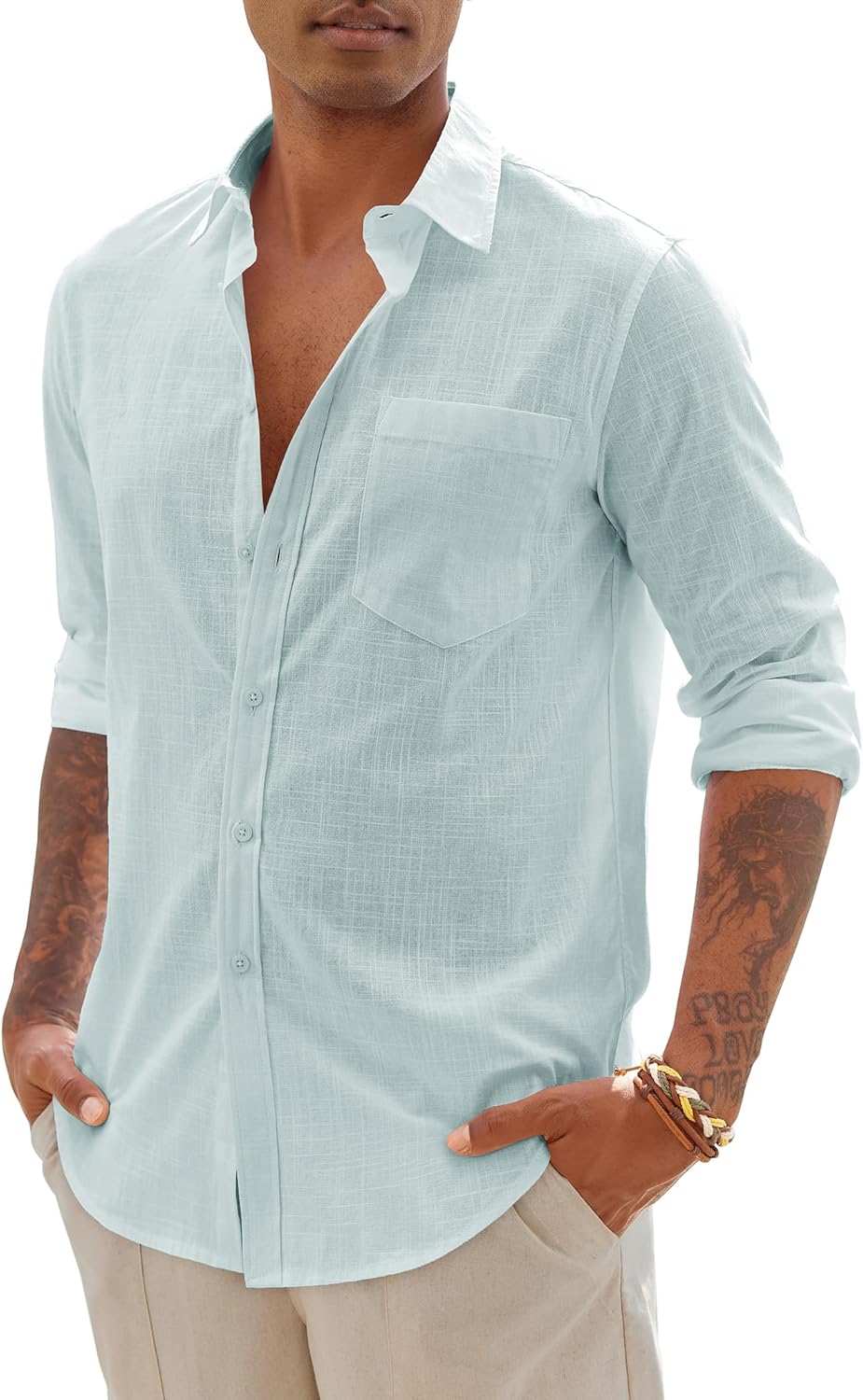 Men's Linen Textured Long Sleeve Shirt, Solid Cotton Regular Fit Button Down Shirt, Casual for Summer, Beach and Wedding Wear