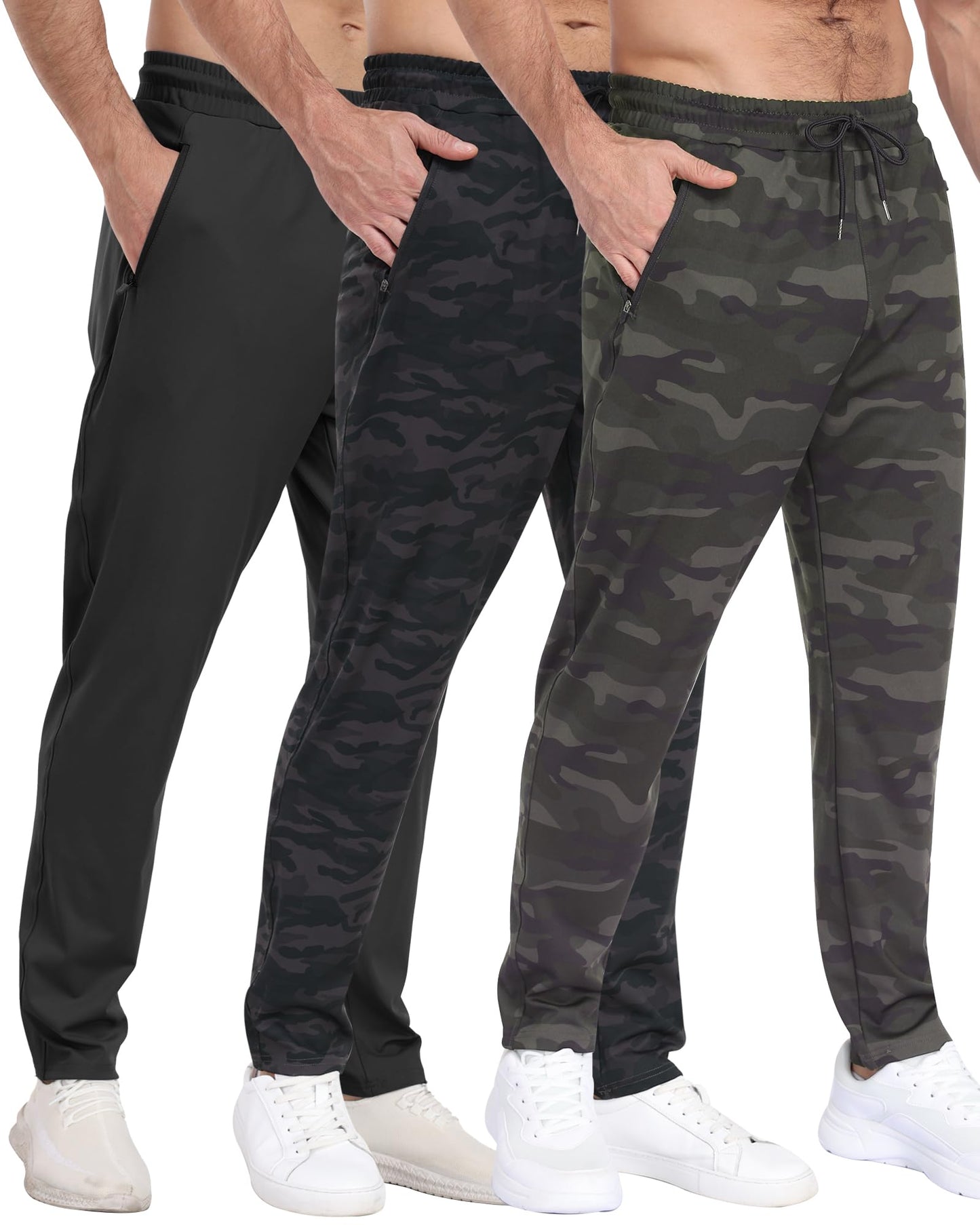 3 Pack Men's Jogger Pants with Zipper Pockets, Casual Sports Trousers for Workout Running