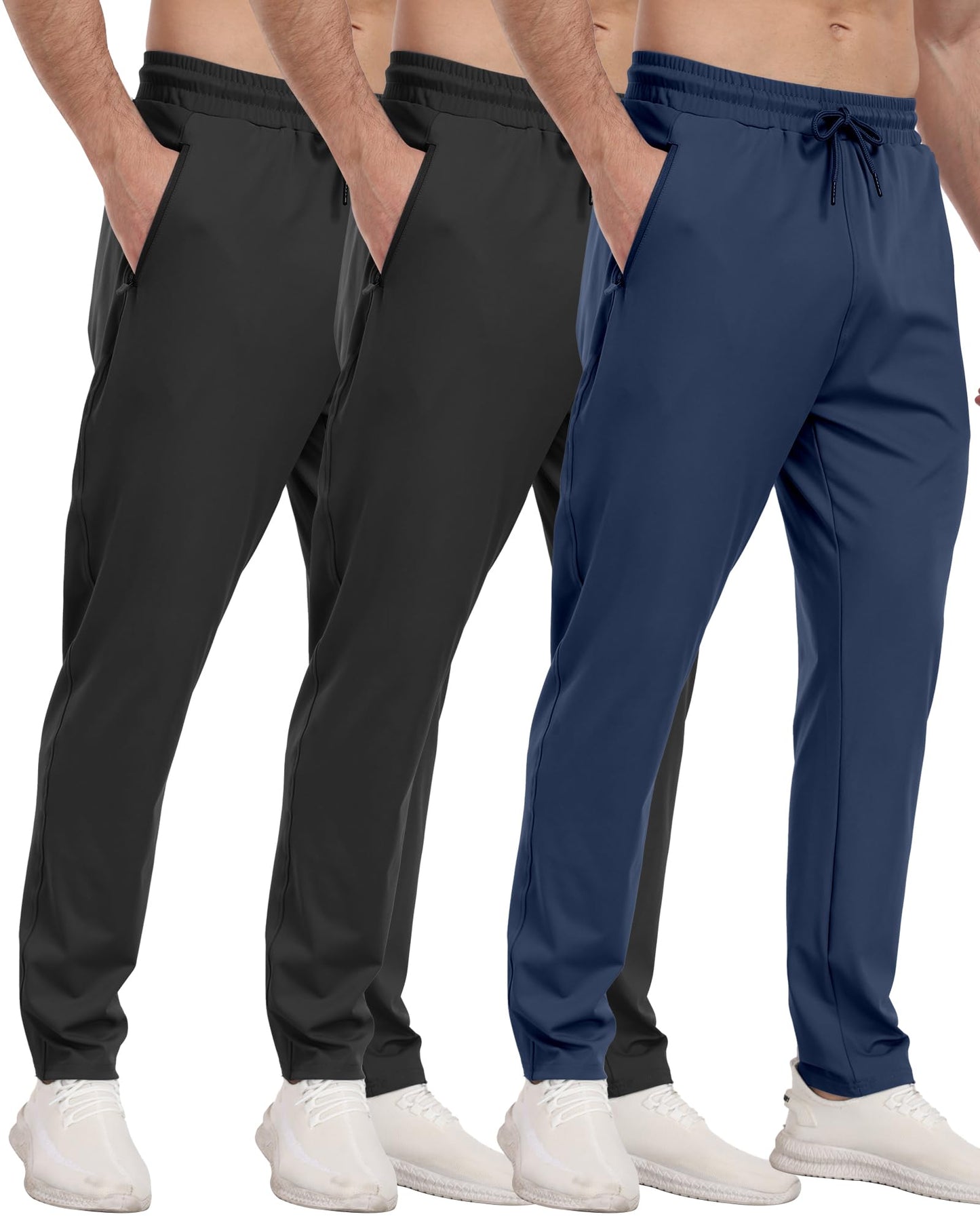 3 Pack Men's Jogger Pants with Zipper Pockets, Casual Sports Trousers for Workout Running